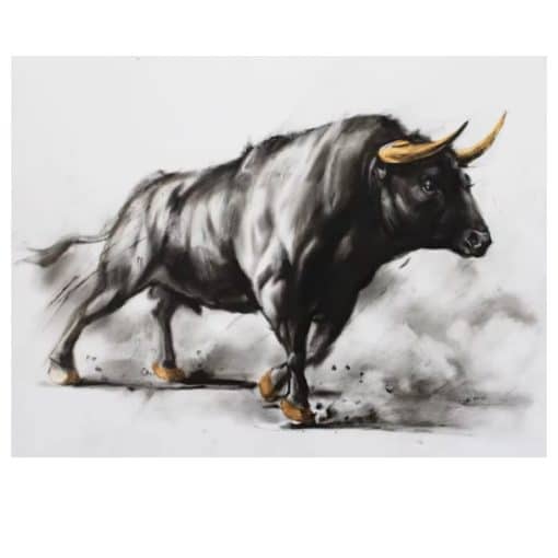 Elegant Black Bull Painting Printed on Canvas - Image 2