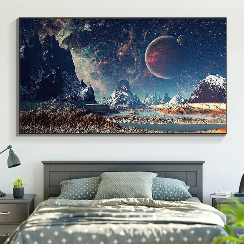 Planets Landscape Wall Art Painting Printed on Canvas