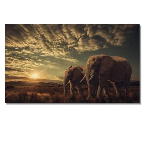 Two Elephants Landscape Wall Art Picture Printed on Canvas - Image 3