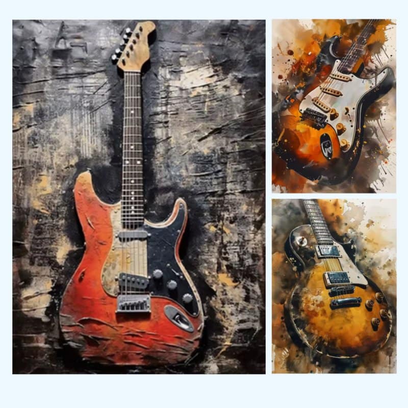 Graffiti Rock Guitar Painting Printed on Canvas