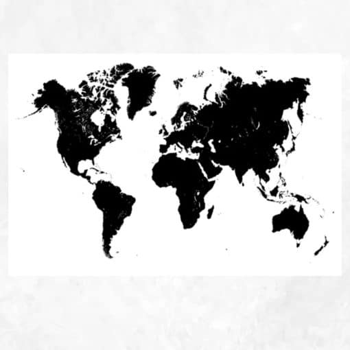 Black and White World Map Printed on Canvas - Image 2