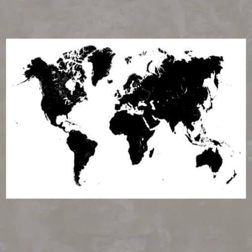 Black and White World Map Printed on Canvas - Image 3