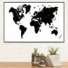 Black and White World Map Printed on Canvas