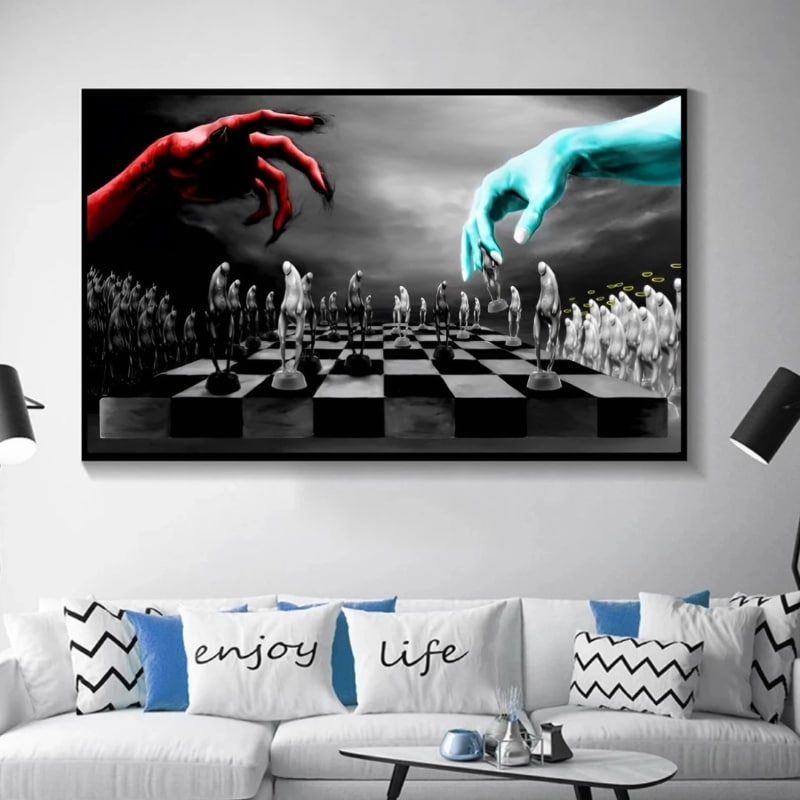 Chess Good vs Evil Players Artwork Printed on Canvas