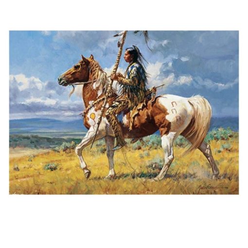 Native Americans on Horse Abstract Oil Paintings Printed on Canvas - Image 3