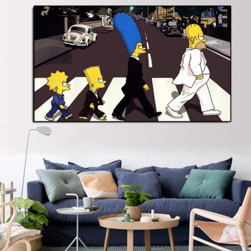 Simpson Family On Abbey Road Painting Printed on Canvas