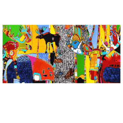 Colorful Abstract Oil Painting of Animals Printed on Canvas