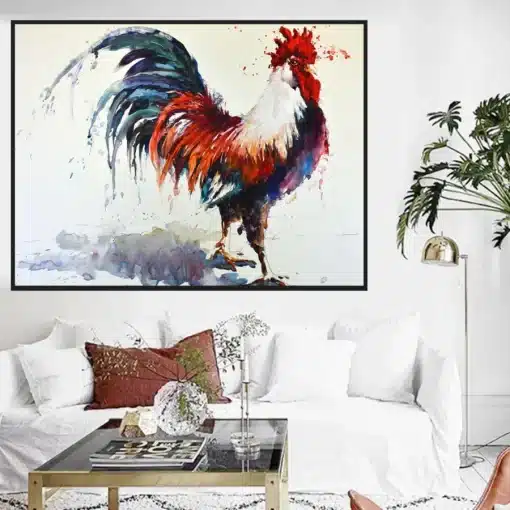 Abstract Rooster Painting Printed on Canvas