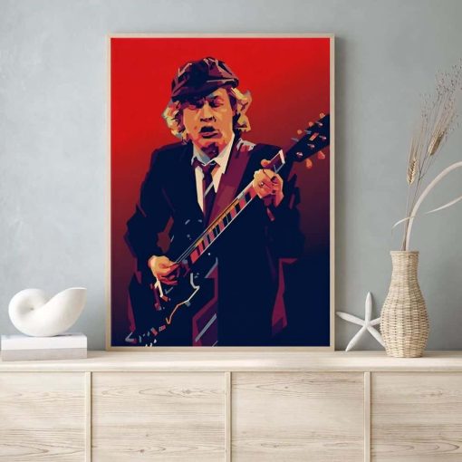 Angus Young AC DC Guitarist Artwork Printed on Canvas