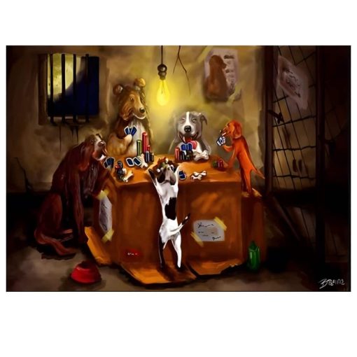 Dogs Playing Billiard and Poker Fun Paintings Printed on Canvas - Image 11