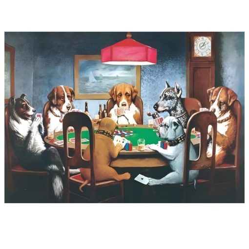 Dogs Playing Billiard and Poker Fun Paintings Printed on Canvas - Image 5