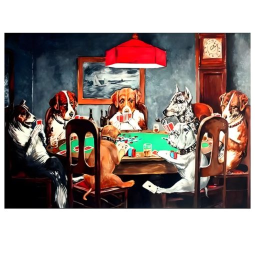 Dogs Playing Billiard and Poker Fun Paintings Printed on Canvas - Image 6