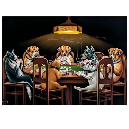 Dogs Playing Billiard and Poker Fun Paintings Printed on Canvas - Image 8