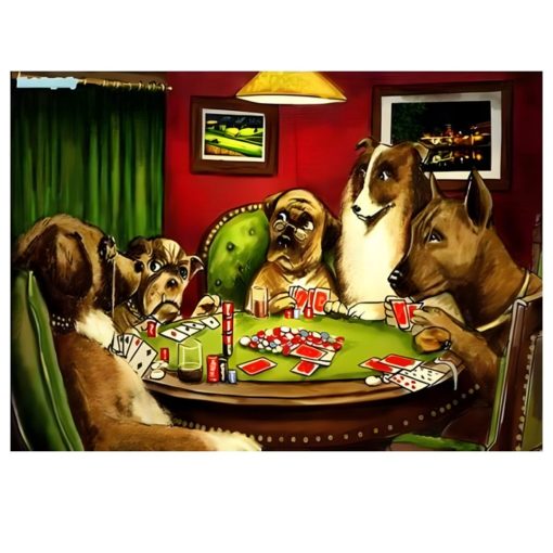 Dogs Playing Billiard and Poker Fun Paintings Printed on Canvas - Image 9