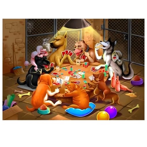 Dogs Playing Billiard and Poker Fun Paintings Printed on Canvas - Image 10