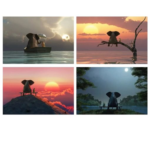 Elephant and Dog Enjoying the View Paintings Printed on Canvas - Image 2