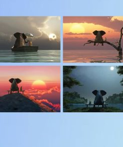 Elephant and Dog Enjoying the View Paintings Printed on Canvas