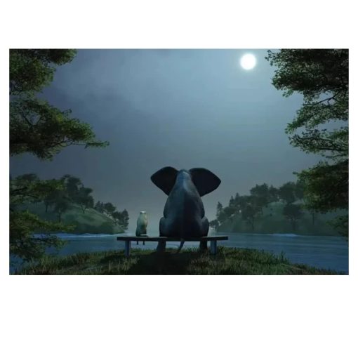 Elephant and Dog Enjoying the View Paintings Printed on Canvas - Image 6