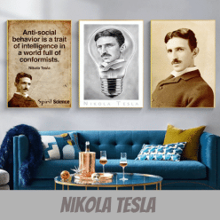 Portrait of Nikola Tesla and Artworks Printed On Canvas