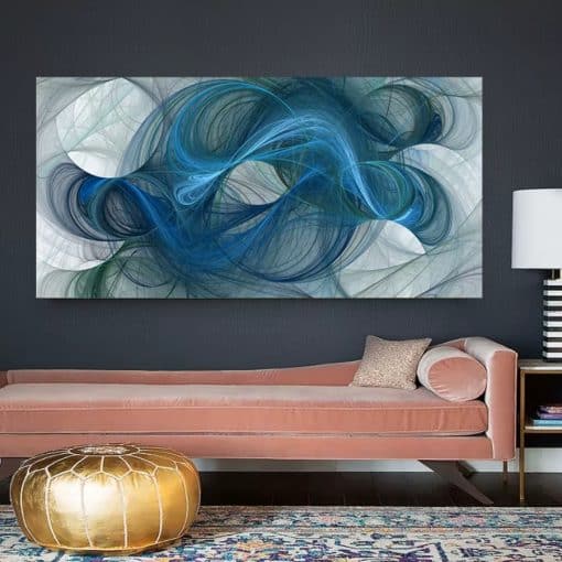 Blue Green and White Abstract Painting Printed on Canvas