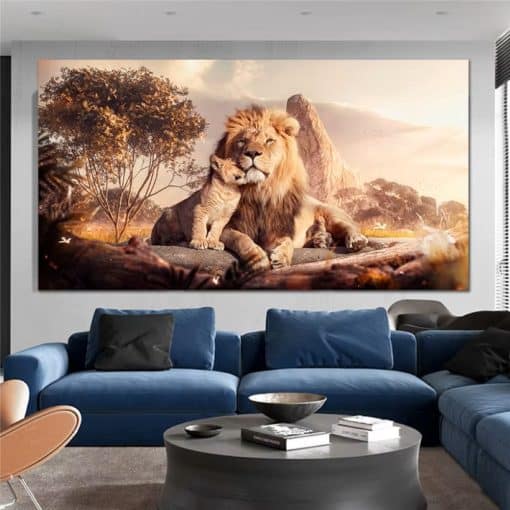 Lion Cub with The Lion King Artwork Printed on Canvas