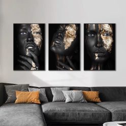 Black Women with Golden Color Artworks Printed on Canvas