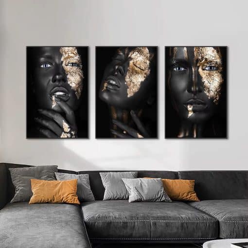 Black Women with Golden Color Artworks Printed on Canvas