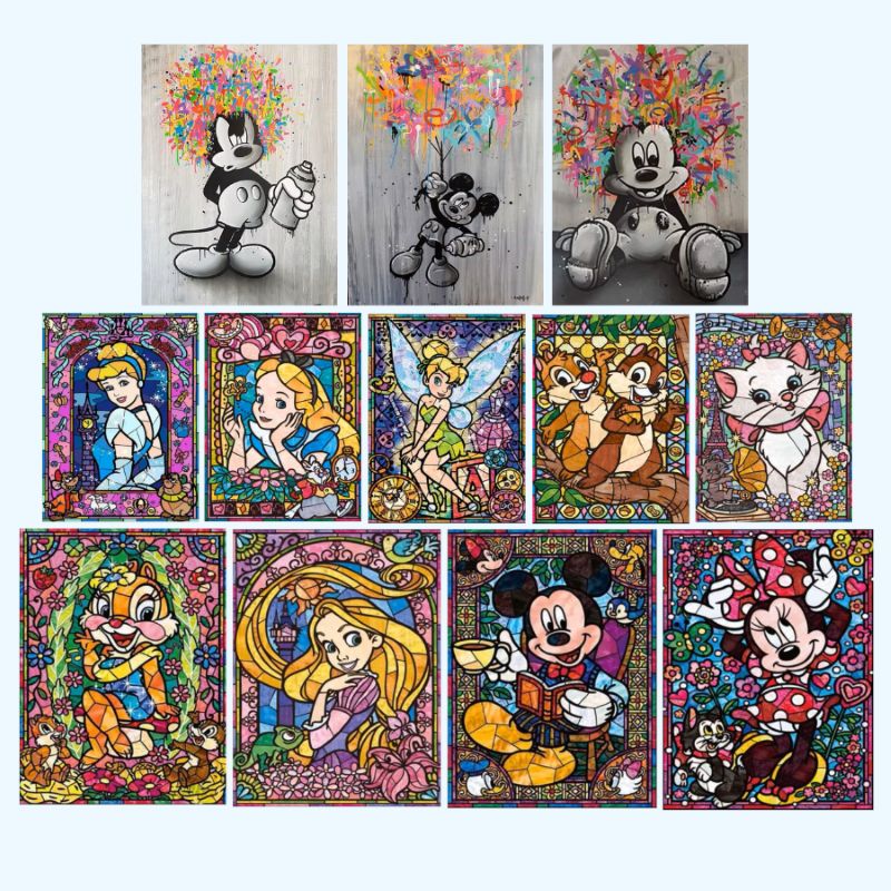 Mickey Mouse Graffiti and Disney Cartoon Art Printed on Canvas