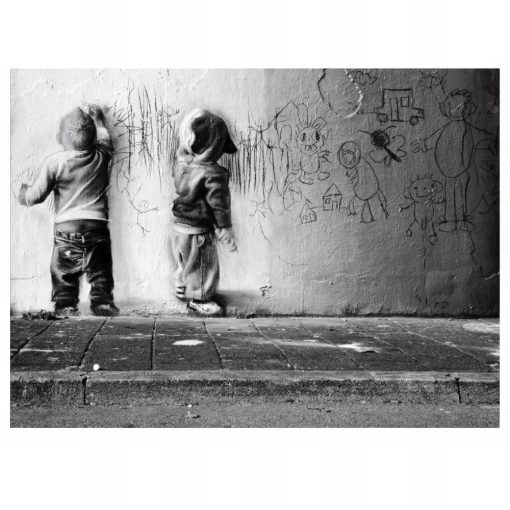 Graffiti Kids Drawing On The Wall Printed on Canvas - Image 2