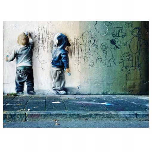 Graffiti Kids Drawing On The Wall Printed on Canvas - Image 3