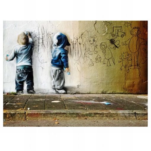 Graffiti Kids Drawing On The Wall Printed on Canvas - Image 4