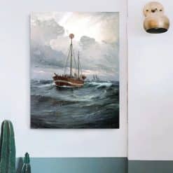 The Lightship at Skagen Reef by Carl Locher Printed on Canvas