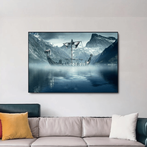 Viking Longboat in the North Sea Printed on Canvas - Image 3