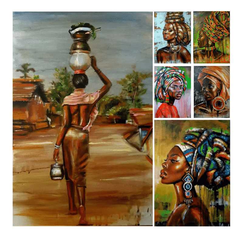 African Women Portrait Paintings Printed on Canvas