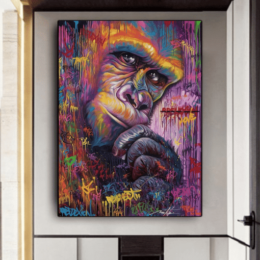 Colorful Gorilla Graffiti Painting Printed on Canvas