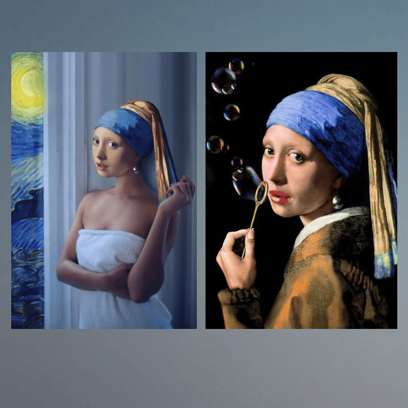 Girl With a Pearl Earring Fun Artwork Printed on Canvas