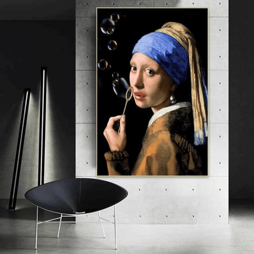 Girl With a Pearl Earring Fun Artwork Printed on Canvas - Image 4