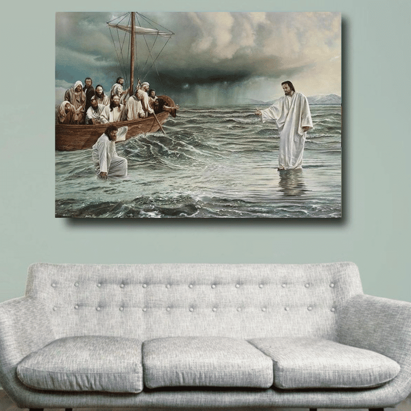 Christ Walking On Water Painting Printed on Canvas