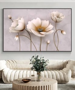 Beautiful White Flowers Painting Printed on Canvas