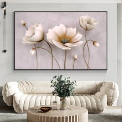 Beautiful White Flowers Painting Printed on Canvas