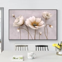 Beautiful White Flowers Painting Printed on Canvas