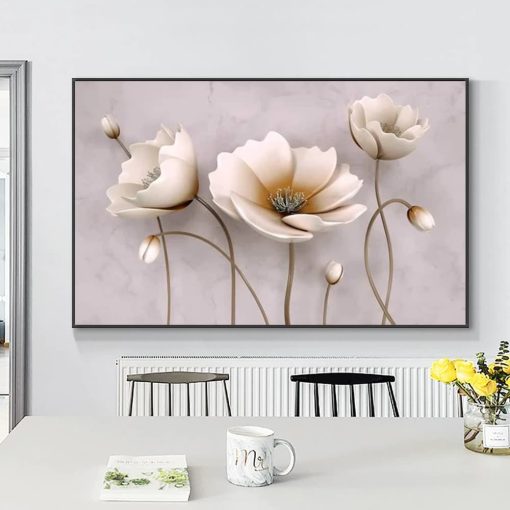 Beautiful White Flowers Painting Printed on Canvas