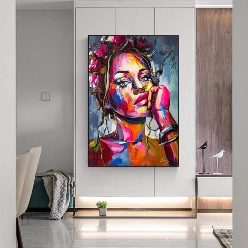 Abstract Colorful Portrait of Woman Printed on Canvas - Image 4