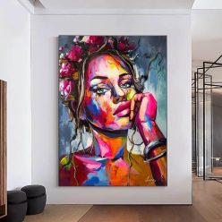 Abstract Colorful Portrait of Woman Printed on Canvas