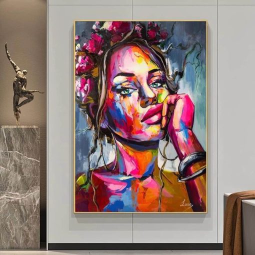 Abstract Colorful Portrait of Woman Printed on Canvas - Image 2