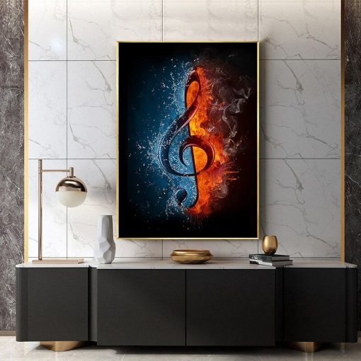 The Music Symbol Treble Clef on Ice & Fire Printed On Canvas - Image 2