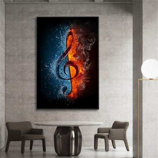 The Music Symbol Treble Clef on Ice & Fire Printed On Canvas - Image 4