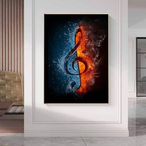 The Music Symbol Treble Clef on Ice & Fire Printed On Canvas - Image 5