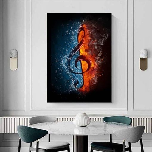 The Music Symbol Treble Clef on Ice & Fire Printed On Canvas