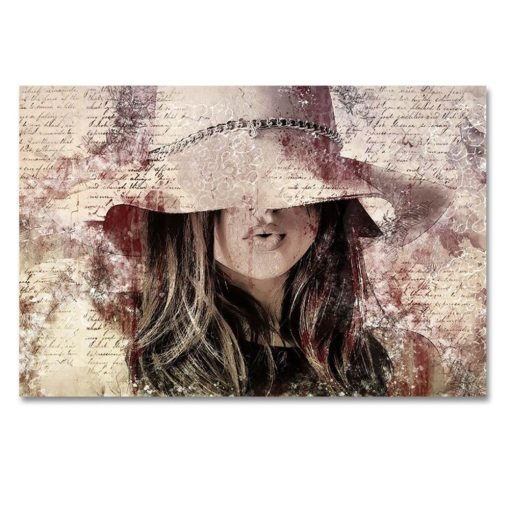 Women With Pink Hat Artwork Printed on Canvas - Image 2